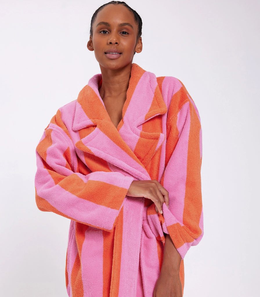 Hommey Pink & Orange Stripe Robe | Soft & Cosy Unisex Cotton Dressing Gown